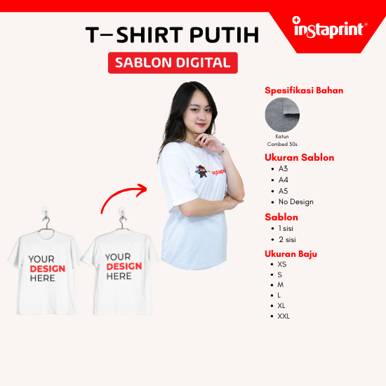 T-Shirt Combed 30s Putih Custom Sablon Digital / Kaos Polos Murah ...