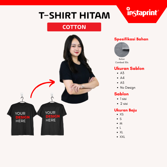 T-Shirt Combed 30s Hitam Custom Sablon Digital / Kaos Polos Murah WEB