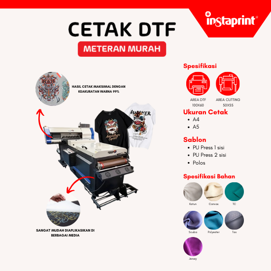 Cetak DTF Meteran Murah / Print DTF Baju Meteran / Sablon Baju Digital Web