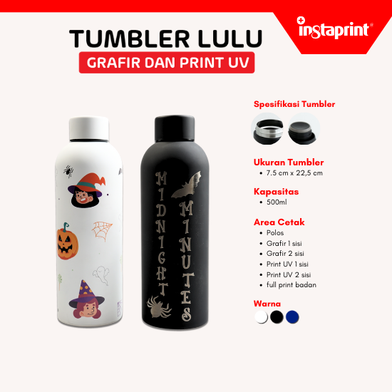 Custom Tumbler Botol Minum LULU Print UV/Grafir Cetak Full Print LULU Print Grafir Logo Web