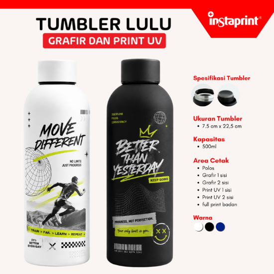 Custom Tumbler Botol Minum LULU Print UV/Grafir Cetak Full Print LULU Print Grafir Logo Web